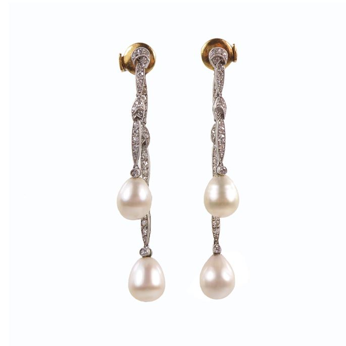  Van Cleef &amp; Arpels - Pair of double drop pearl and diamond pendant earrings | MasterArt